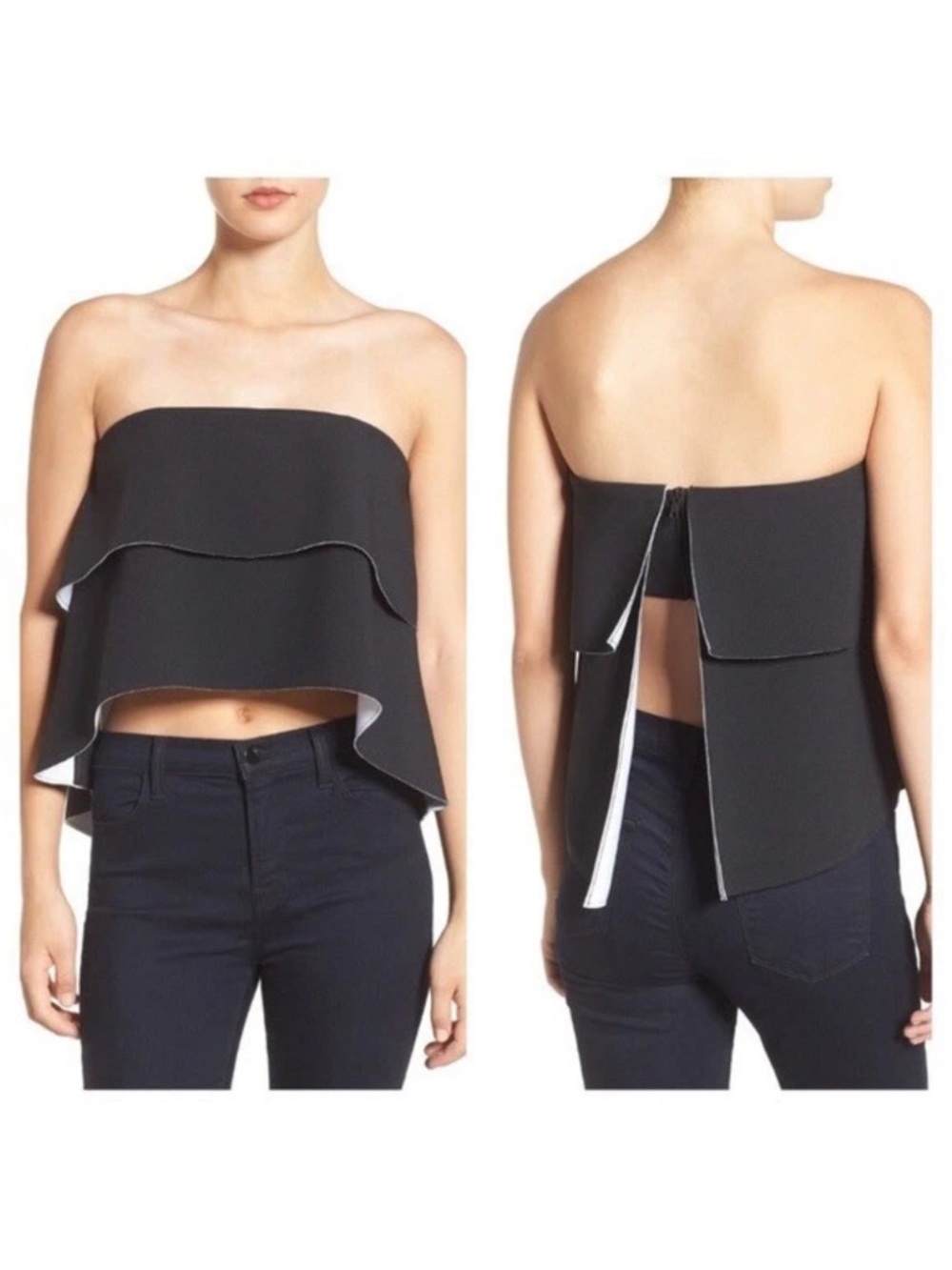 Kendall + Kylie Strapless Ruffle Split Back Top